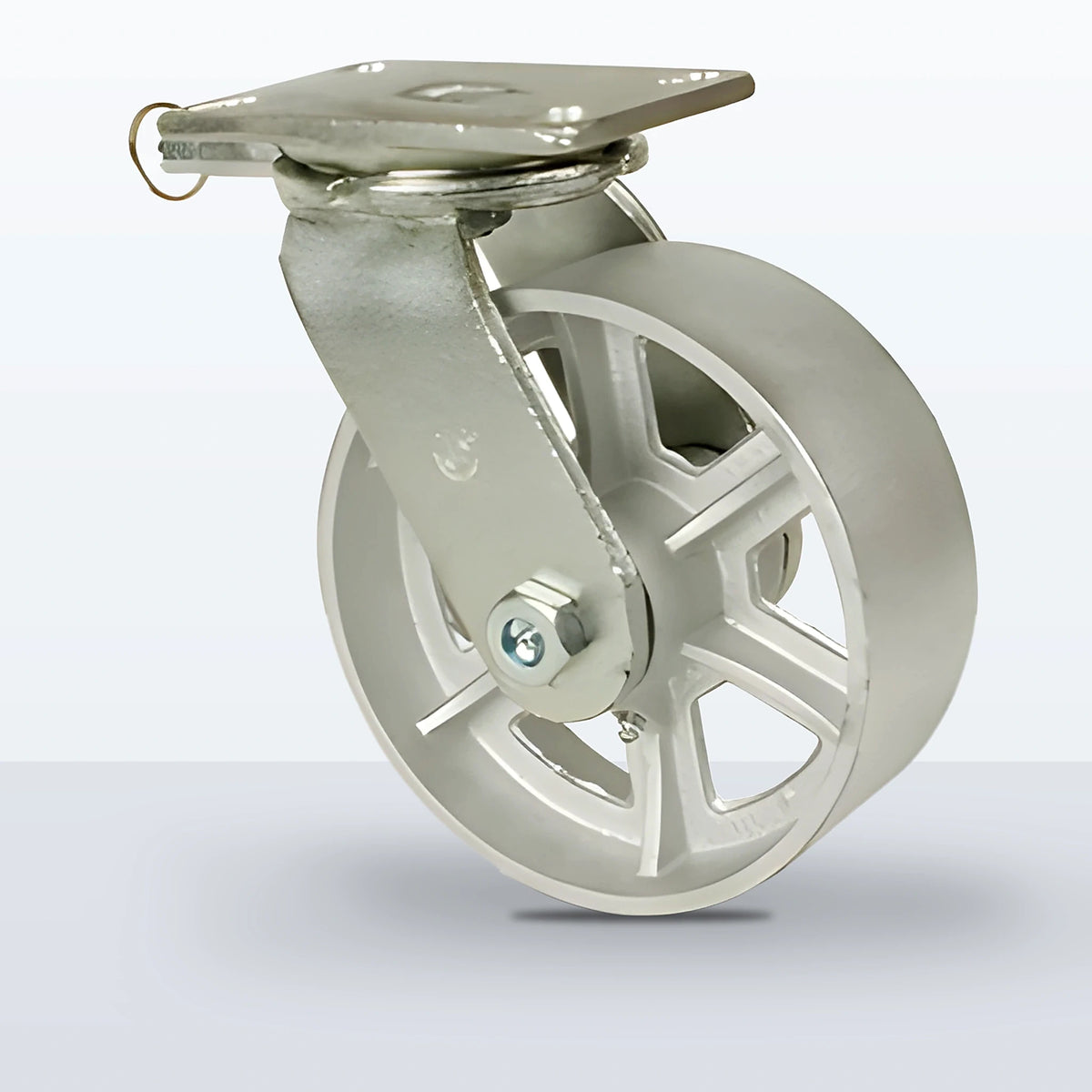 8" Cast Iron Caster, Top Plate, 2400 lb Capacity - Roller Bearing