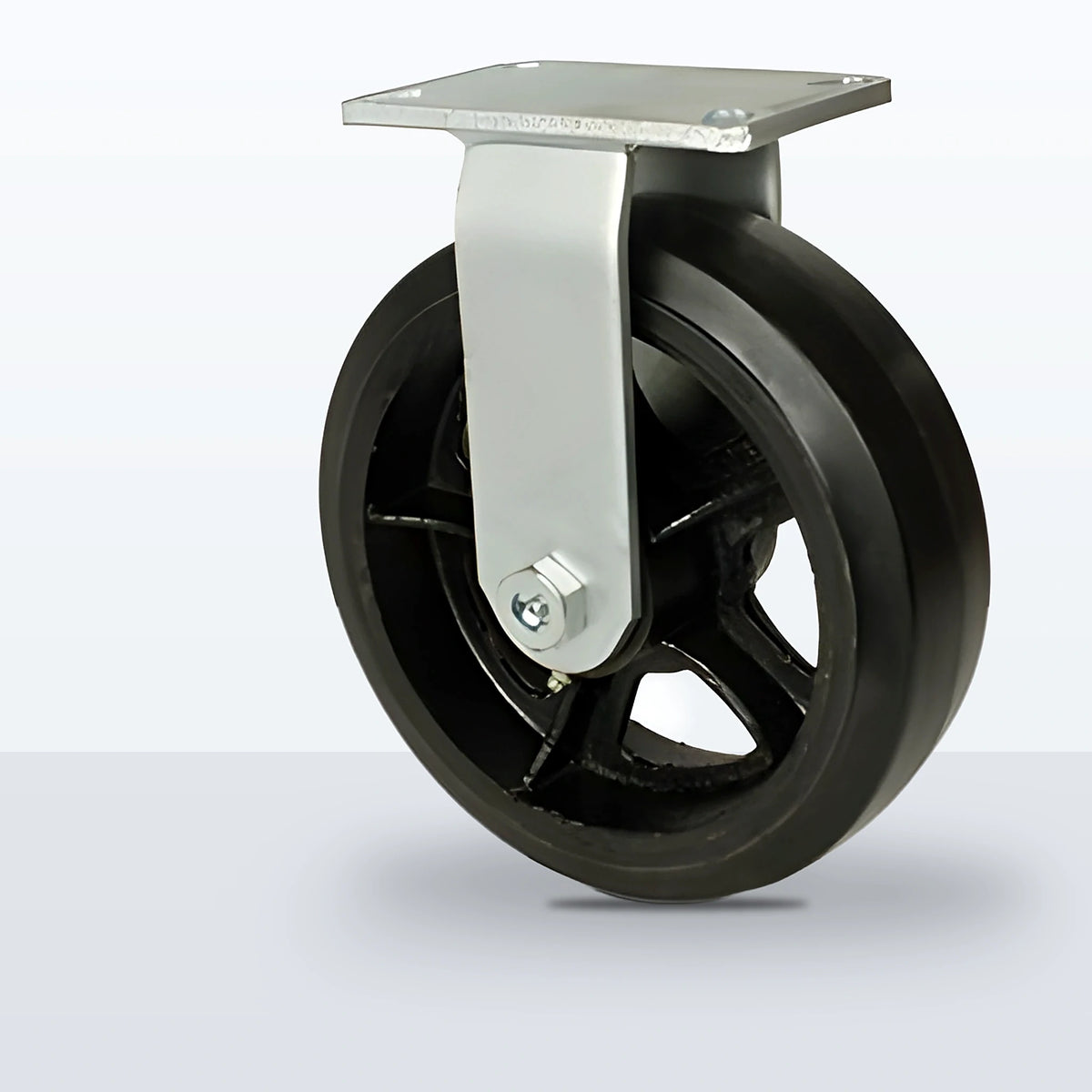 10" Rubber on Cast Iron Caster, Top Plate, 1100 lb Capacity - Roller Bearing