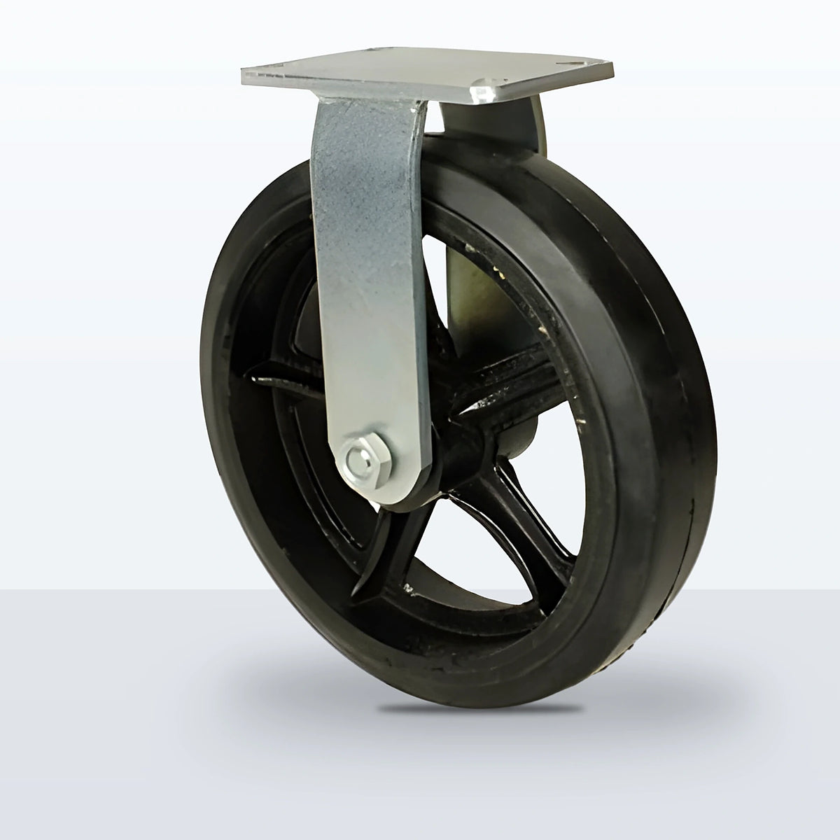 12" Rubber on Cast Iron Caster, Top Plate, 1300 lb Capacity - Roller Bearing