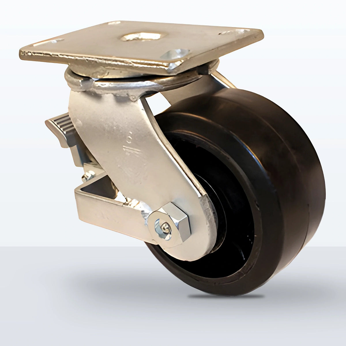 6" Rubber on Cast Iron Caster, Top Plate, 750 lb Capacity - Roller Bearing