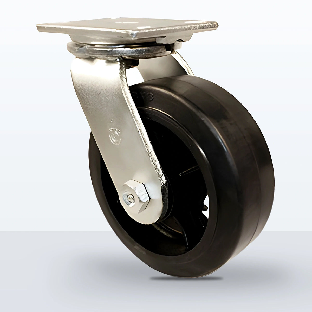 8" Rubber on Cast Iron Caster, Top Plate, 900 lb Capacity - Roller Bearing