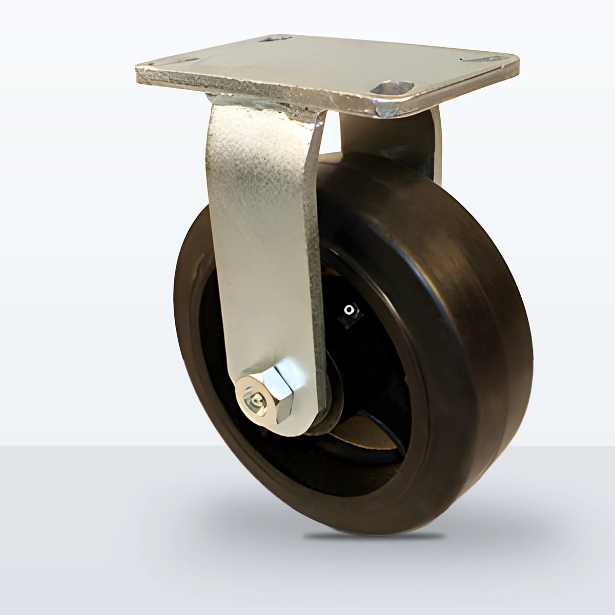 8" Rubber on Cast Iron Caster, Top Plate, 900 lb Capacity - Roller Bearing
