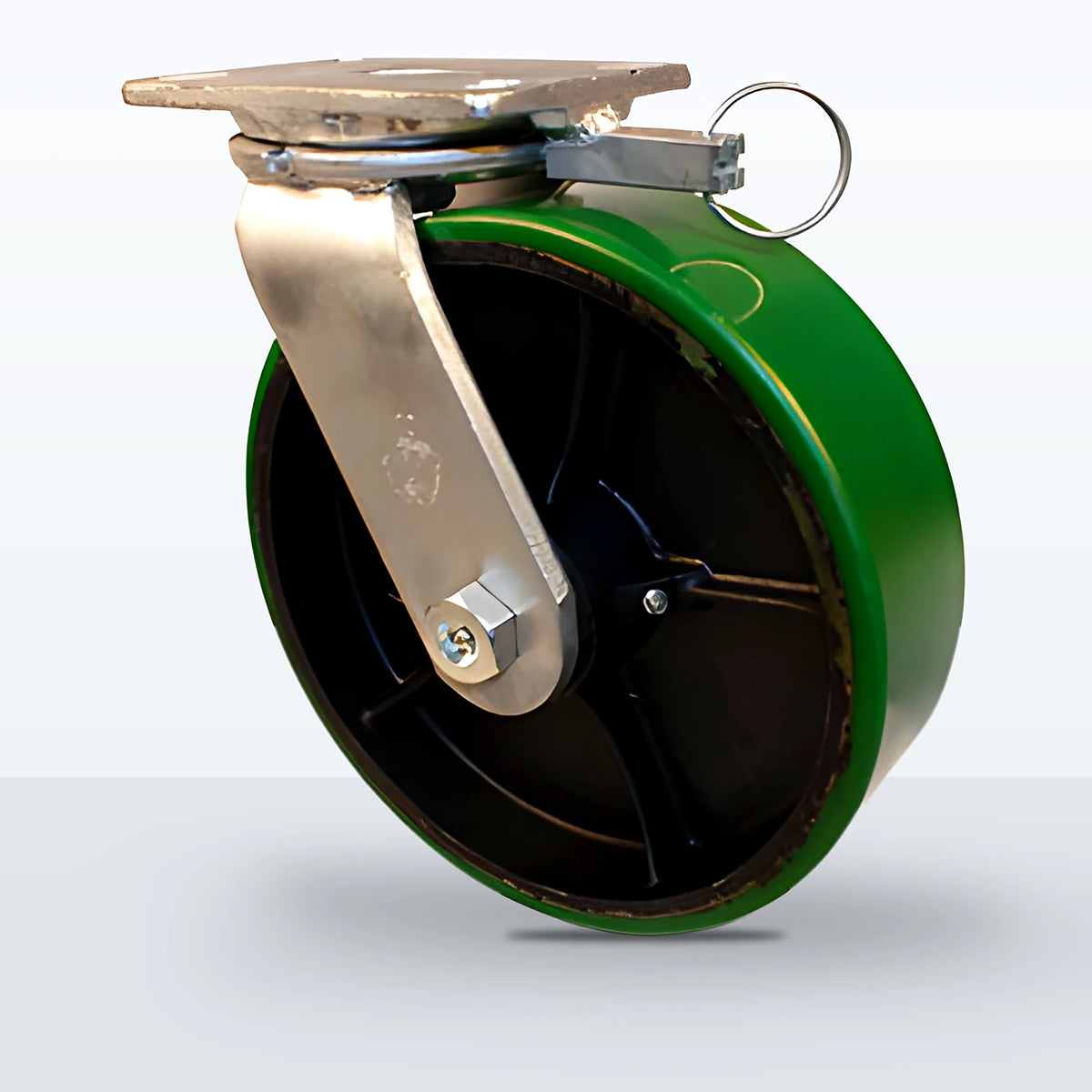 10" Polyurethane on Cast Iron Caster, Top Plate, 2400 lb Capacity - Roller Bearing
