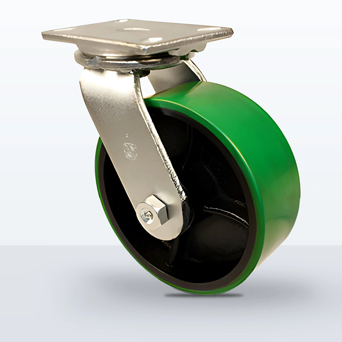 8" Polyurethane on Cast Iron Caster, Top Plate, 2400 lb Capacity - Roller Bearing