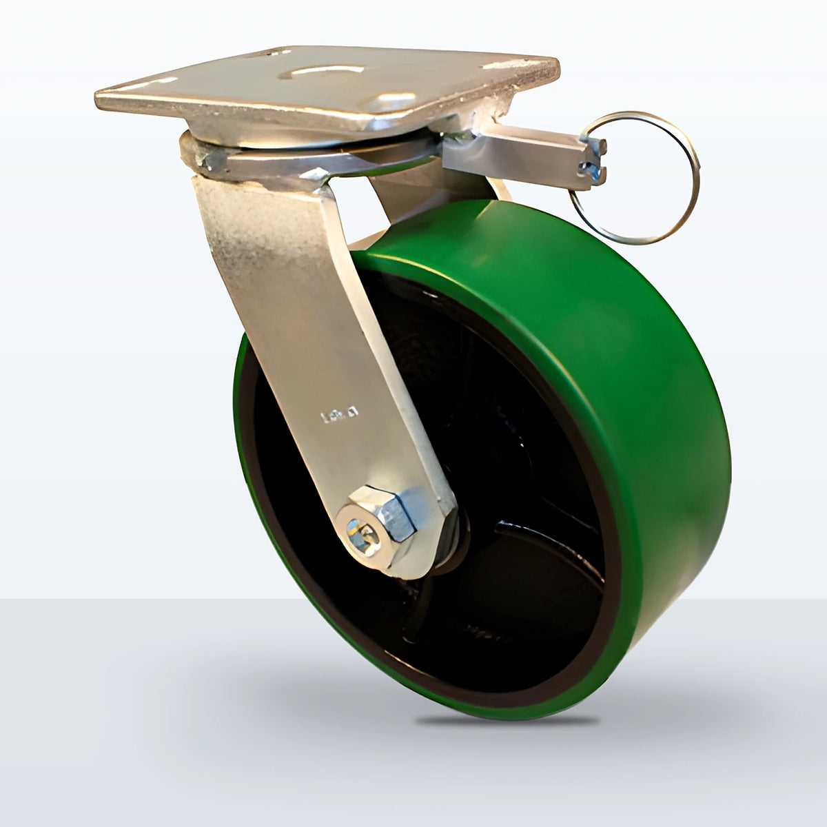 8" Polyurethane on Cast Iron Caster, Top Plate, 2400 lb Capacity - Roller Bearing