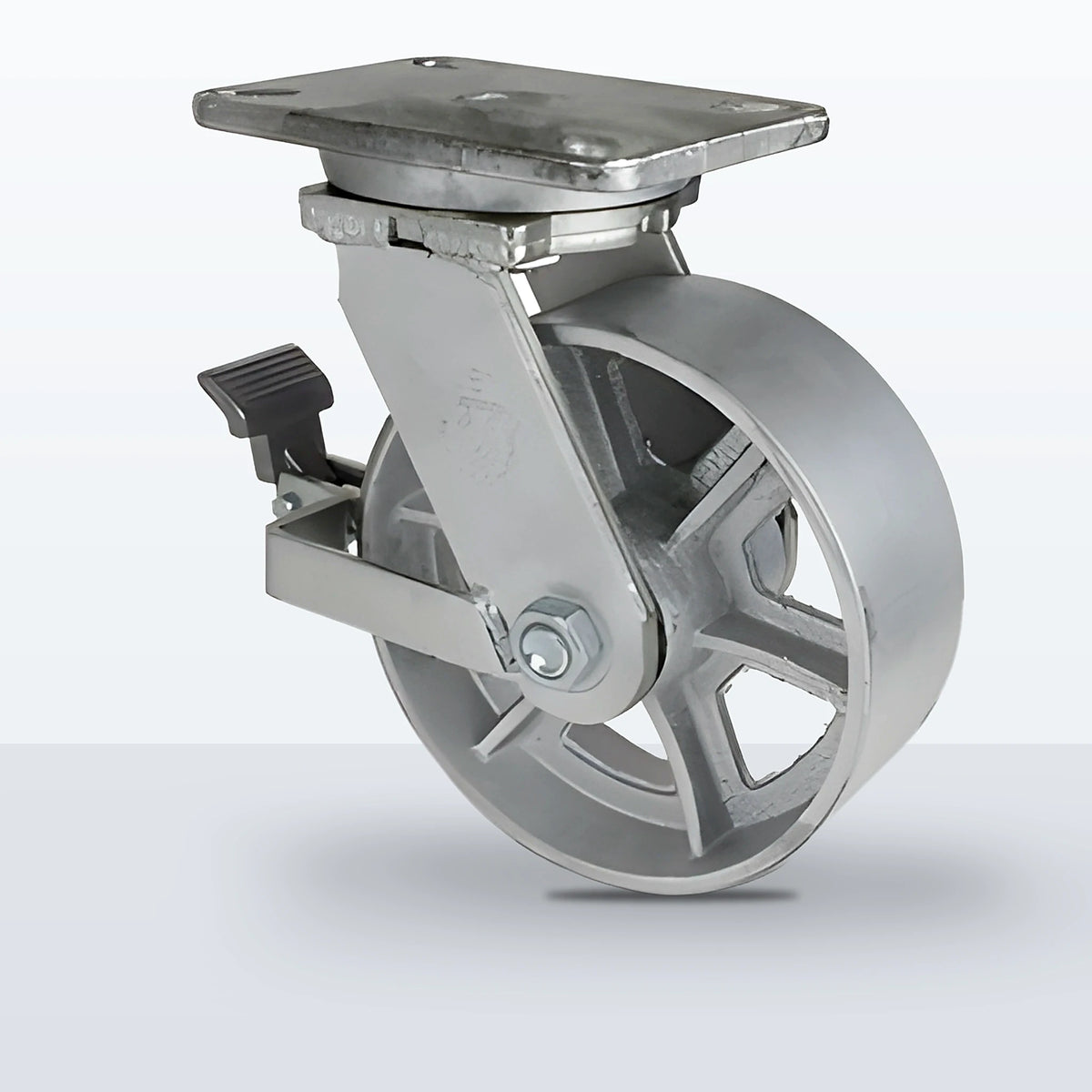 8" Cast Iron Caster, Top Plate, 2500 lb Capacity - Roller Bearing