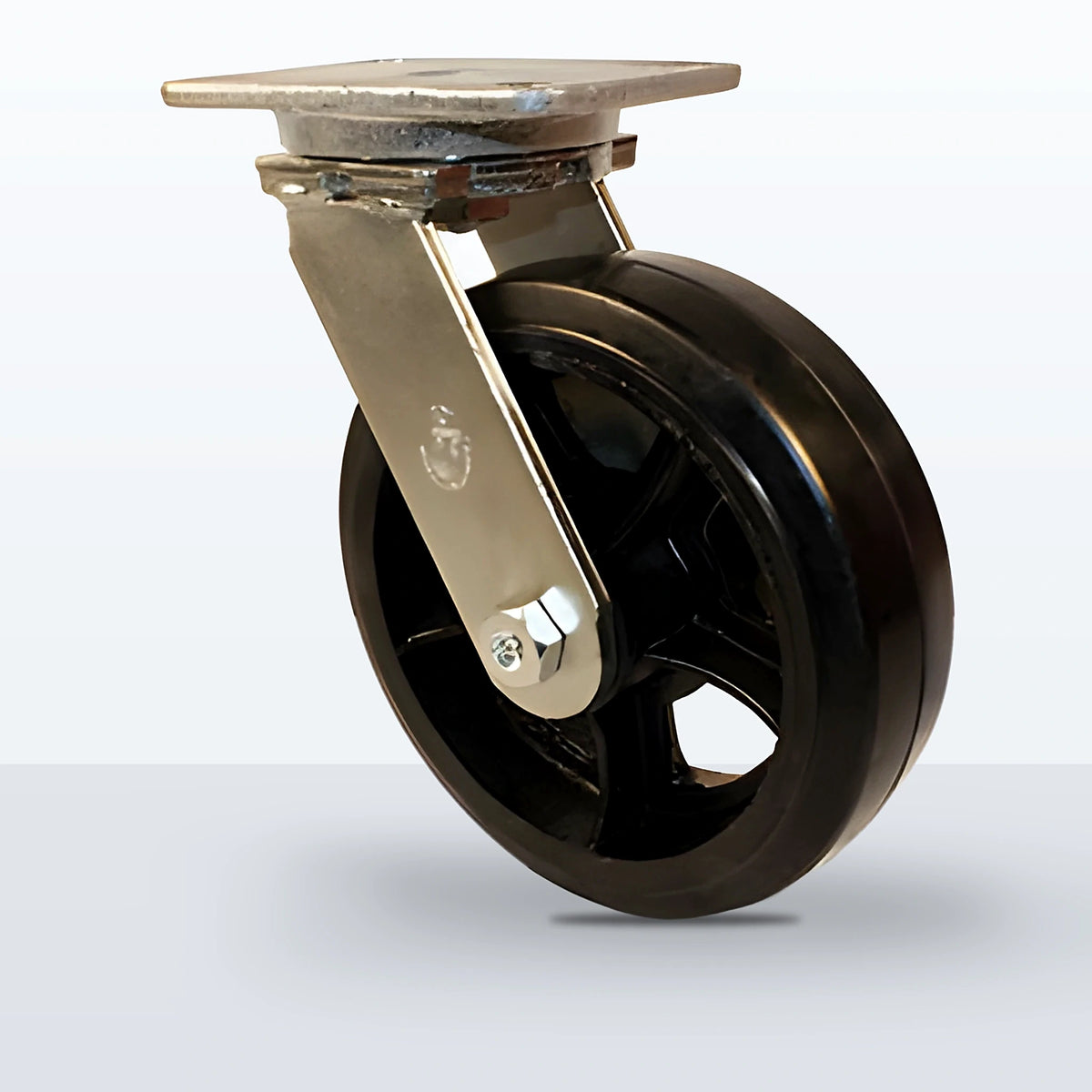10" Rubber on Cast Iron Caster, Top Plate, 1100 lb Capacity - Roller Bearing, 5-1/4 X 7-1/4 Plate