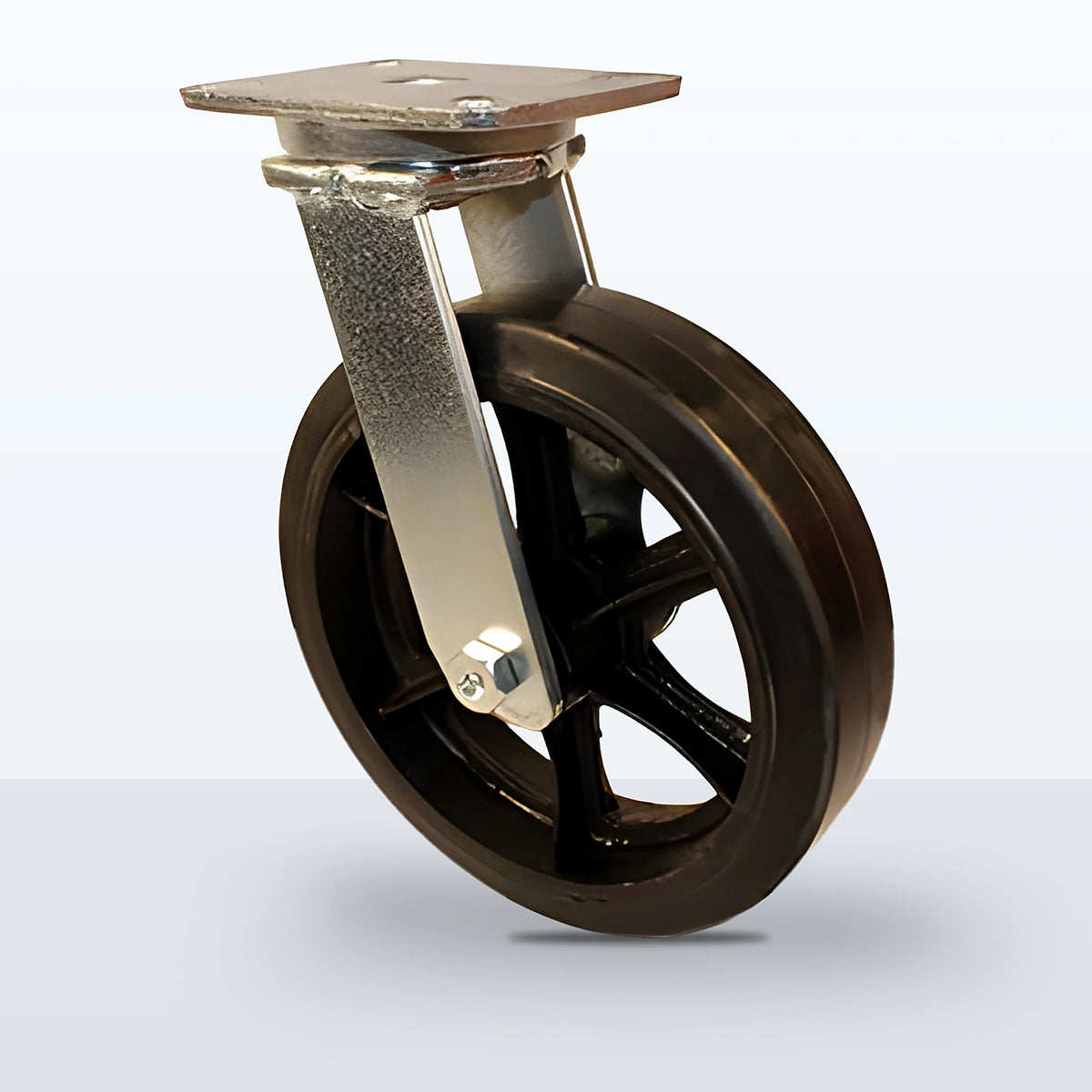 12" Rubber on Cast Iron Caster, Top Plate, 1300 lb Capacity - Roller Bearing, 5-1/4 X 7-1/4 Plate