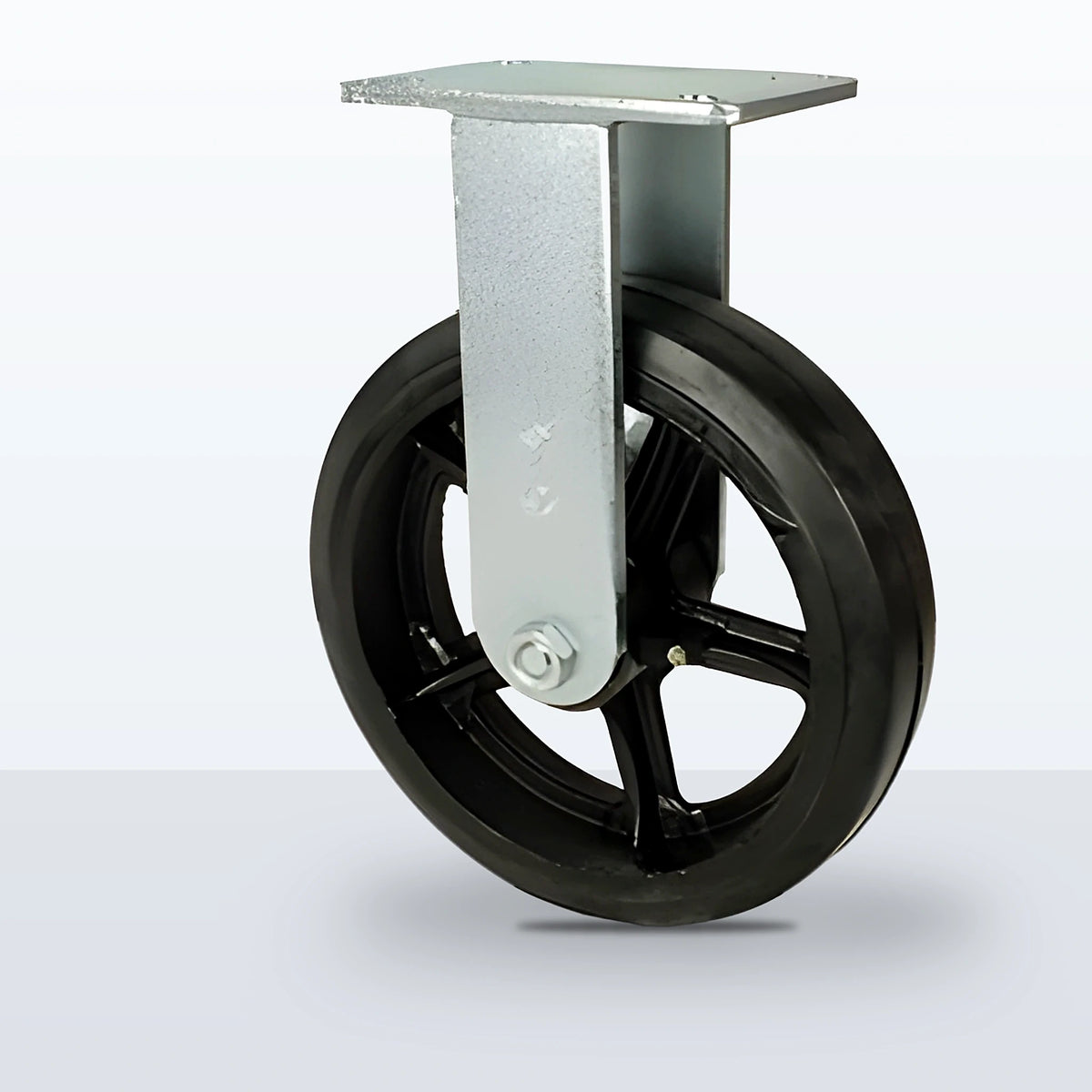 12" Rubber on Cast Iron Caster, Top Plate, 1300 lb Capacity - Roller Bearing, 5-1/4 X 7-1/4 Plate