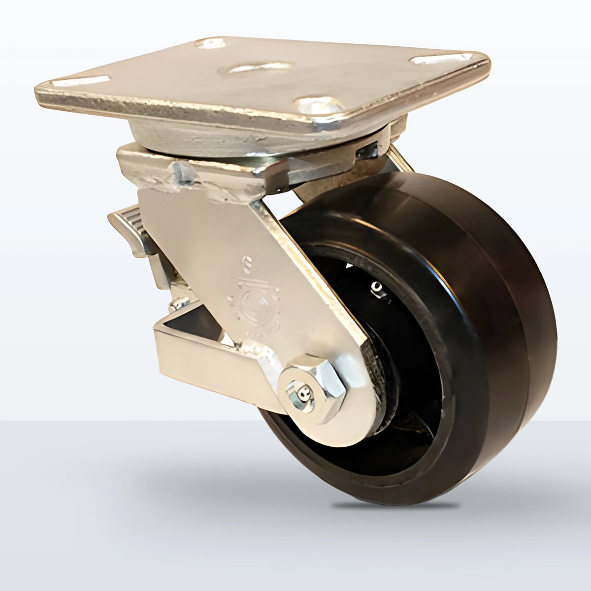 6" Rubber on Cast Iron Caster, Top Plate, 750 lb Capacity - Roller Bearing, 5-1/4 X 7-1/4 Plate