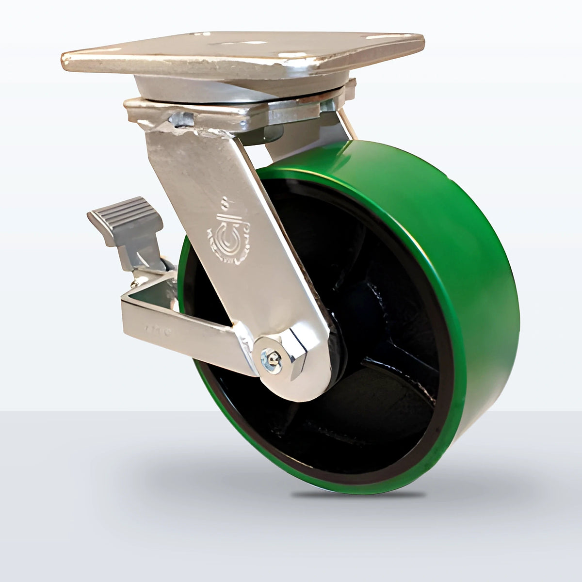 8" Polyurethane on Cast Iron Caster, Top Plate, 2500 lb Capacity - Roller Bearing