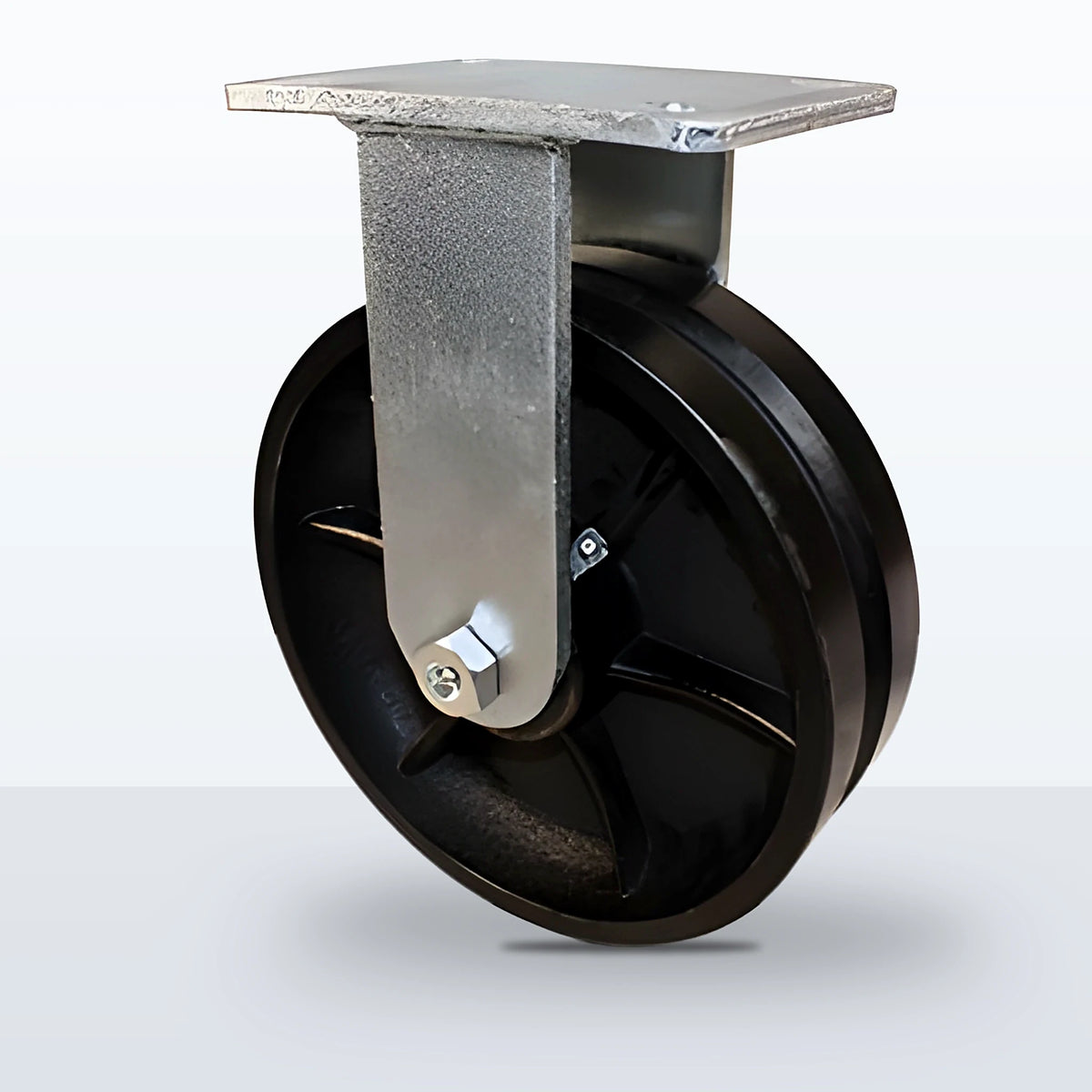 10" V-groove Cast Iron Caster, Top Plate, 3500 lb Capacity - Roller Bearing