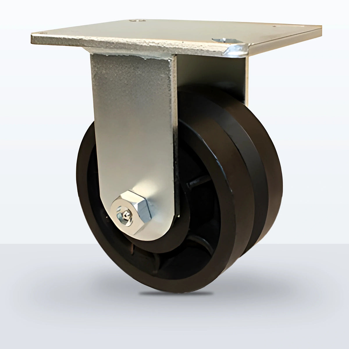 6" V-groove Cast Iron Caster, Top Plate, 3500 lb Capacity - Roller Bearing