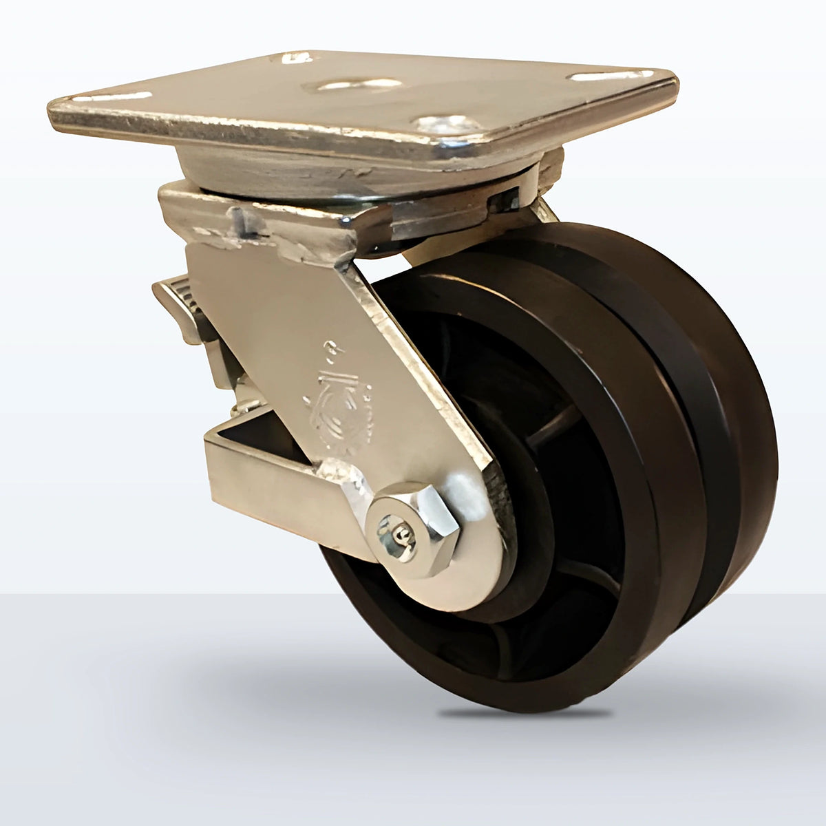 6" V-groove Cast Iron Caster, Top Plate, 3500 lb Capacity - Roller Bearing
