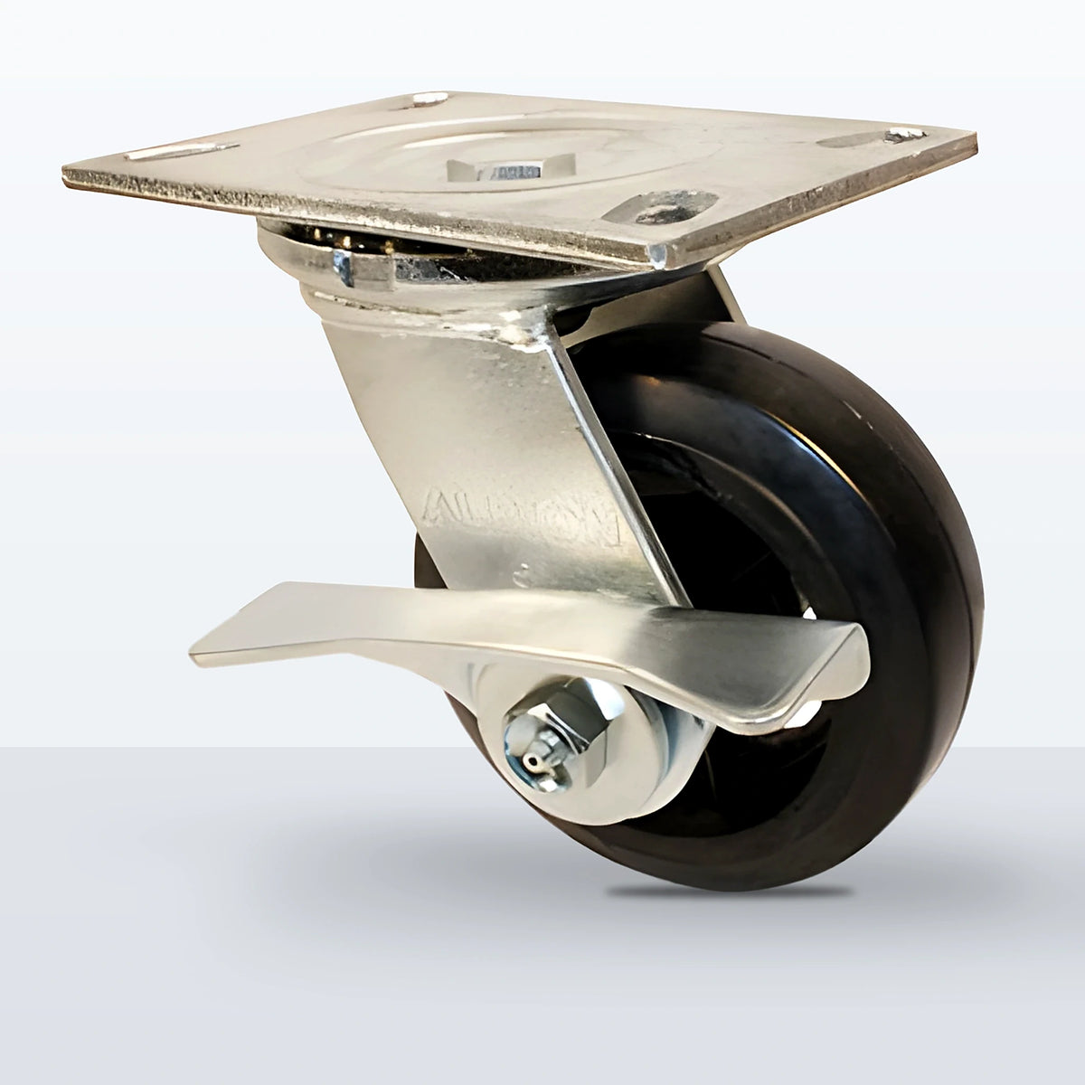 5" Rubber on Cast Iron Caster, Top Plate, 400 lb Capacity - Roller Bearing