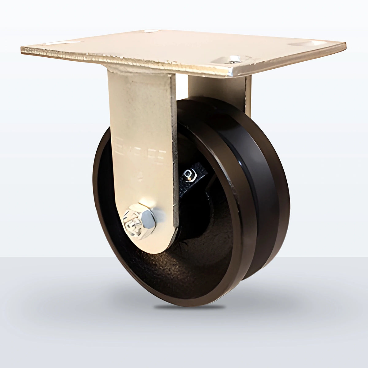 5" V-groove Cast Iron Caster, Top Plate, 900 lb Capacity - Roller Bearing