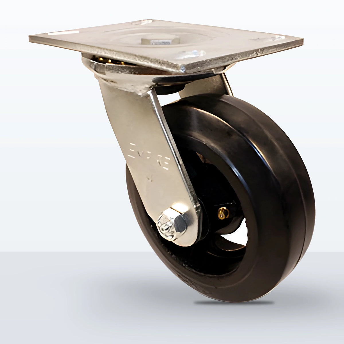 6" Rubber on Cast Iron Caster, Top Plate, 550 lb Capacity - Roller Bearing