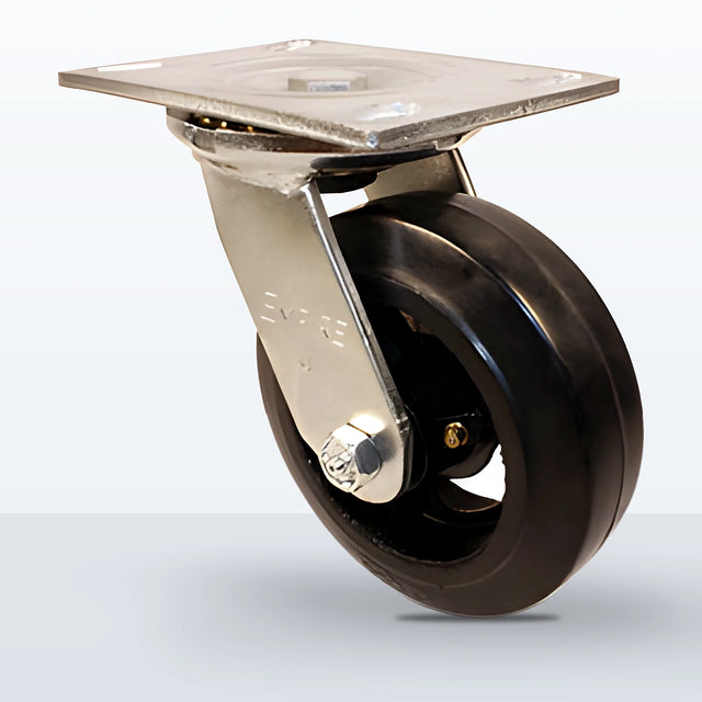 6" Rubber on Cast Iron Caster, Top Plate, 550 lb Capacity - Roller Bearing