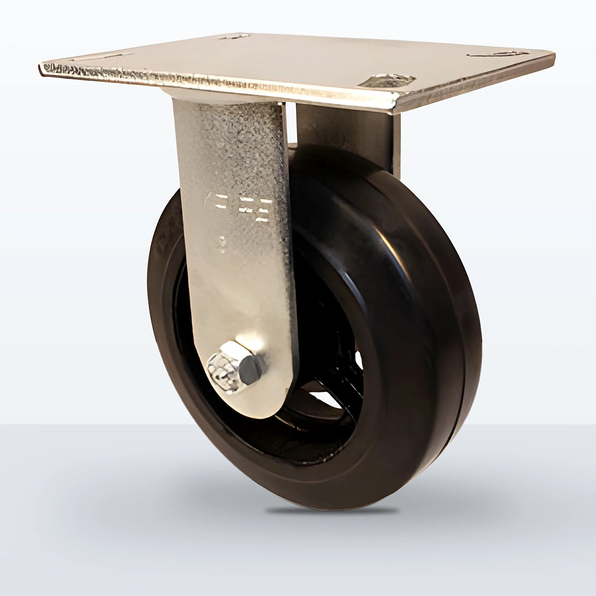 6" Rubber on Cast Iron Caster, Top Plate, 550 lb Capacity - Roller Bearing