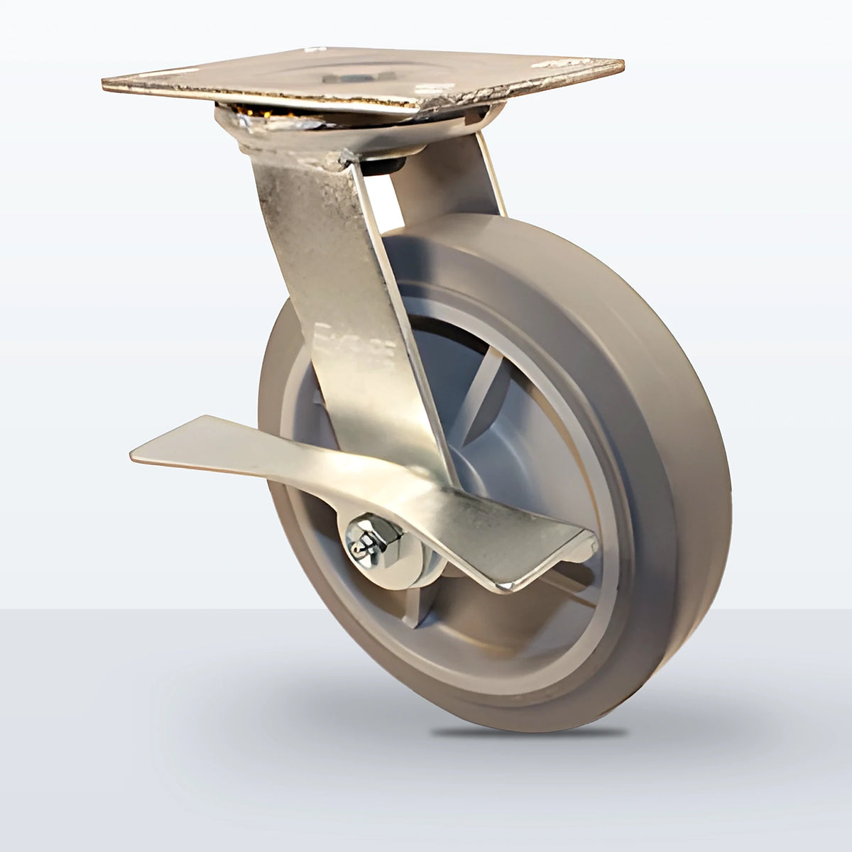8" Thermoplastic Rubber Caster, Top Plate, 600 lb Capacity - Roller Bearing