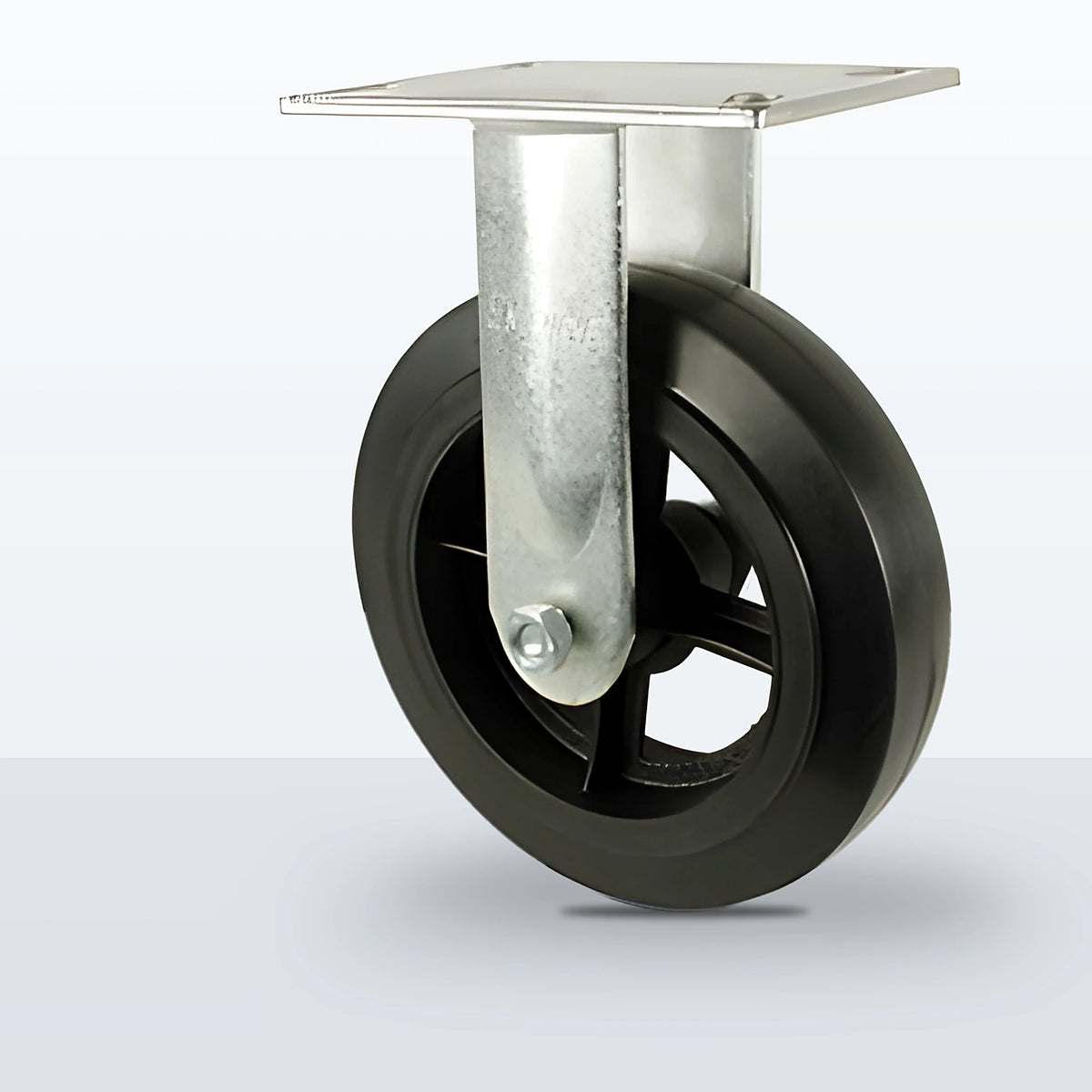 8" Rubber on Cast Iron Caster, Top Plate, 600 lb Capacity - Roller Bearing