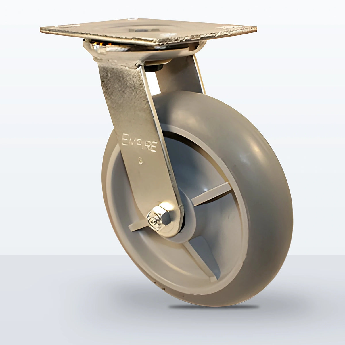 8" Thermoplastic Rubber Caster, Top Plate, 600 lb Capacity - Roller Bearing, 4-1/2 X 6-1/4 Plate