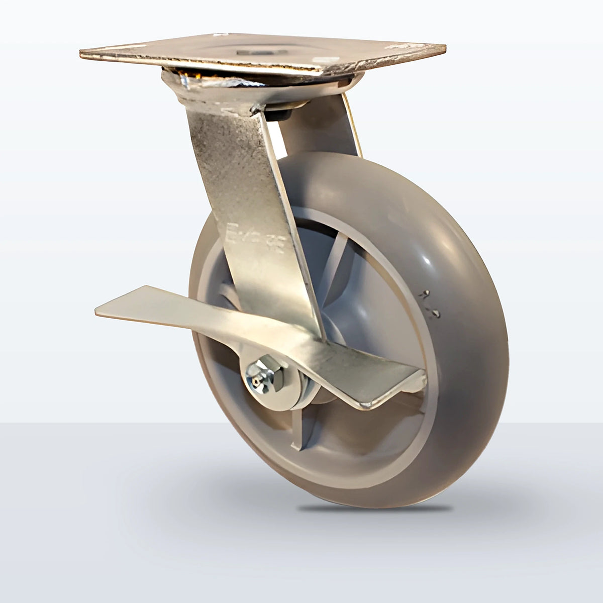 8" Thermoplastic Rubber Caster, Top Plate, 600 lb Capacity - Roller Bearing, 4-1/2 X 6-1/4 Plate