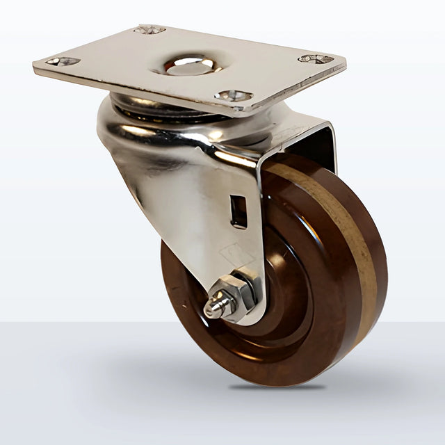 Stainless Steel 3" High Temp Phenolic Caster, Top Plate, 200 lb Capacity - Plain with Stainless Top Hat Bushings