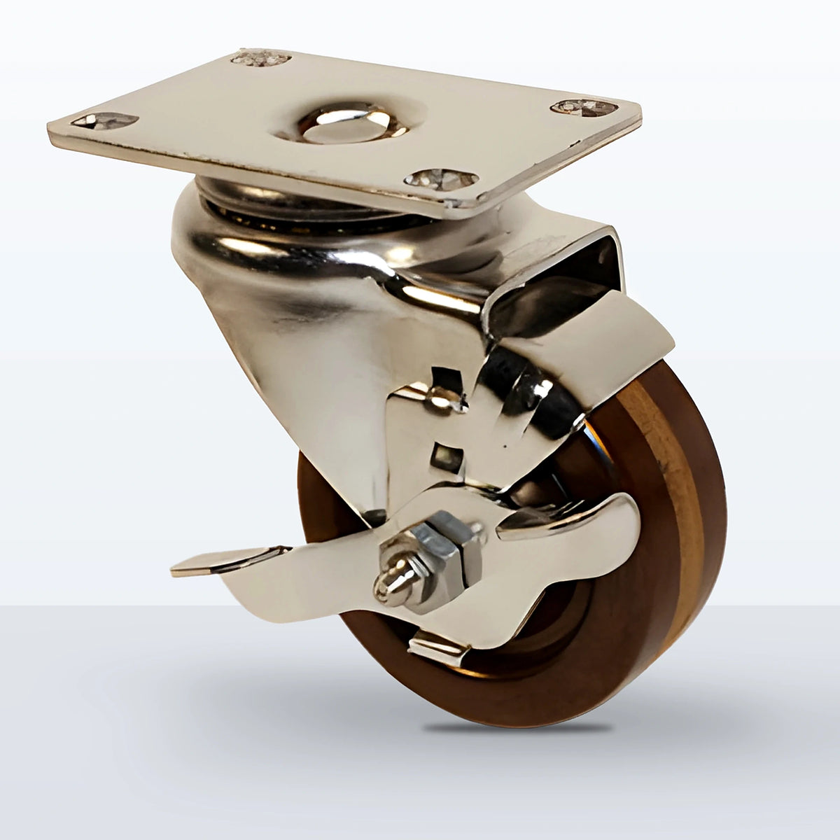 Stainless Steel 3" High Temp Phenolic Caster, Top Plate, 200 lb Capacity - Plain with Stainless Top Hat Bushings