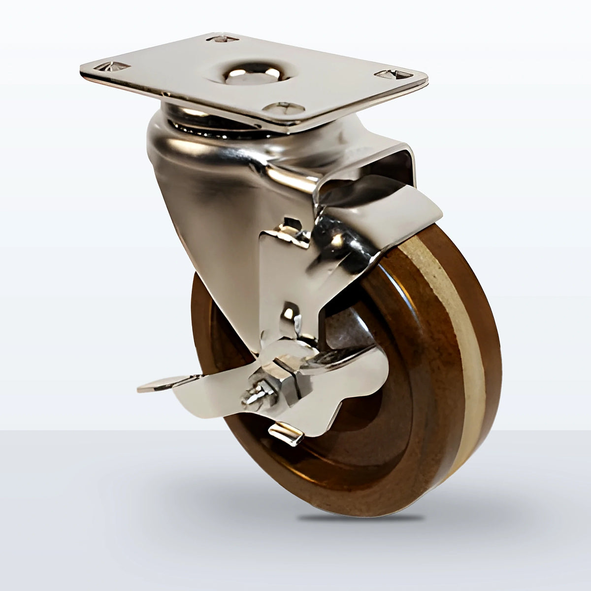 Stainless Steel 4" High Temp Phenolic Caster, Top Plate, 250 lb Capacity - Plain with Stainless Top Hat Bushings