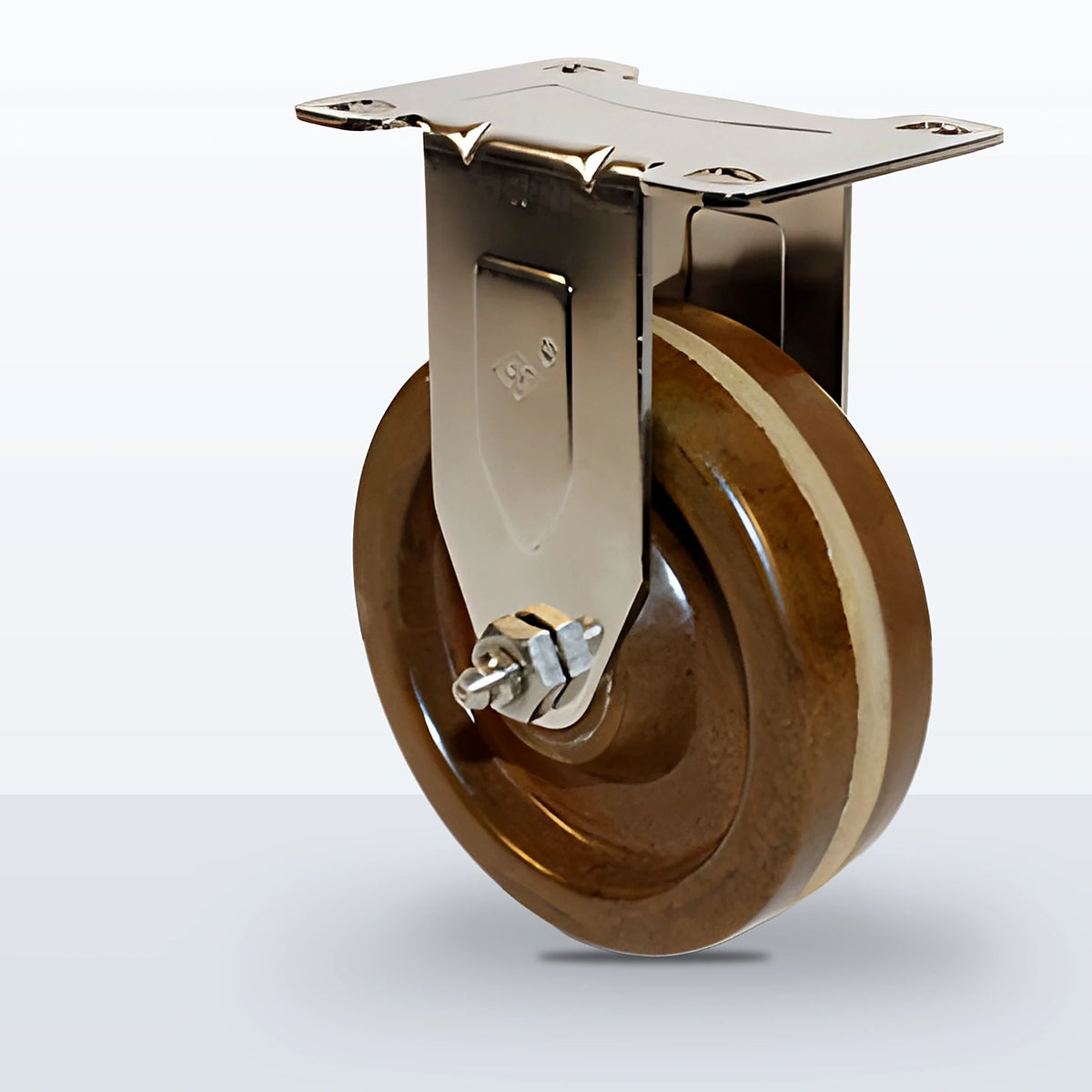 Stainless Steel 4" High Temp Phenolic Caster, Top Plate, 250 lb Capacity - Plain with Stainless Top Hat Bushings