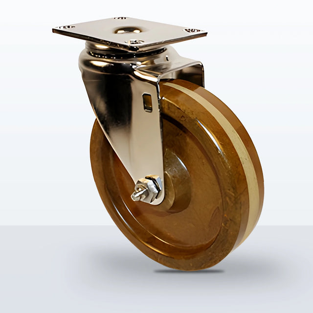 Stainless Steel 5" High Temp Phenolic Caster, Top Plate, 300 lb Capacity - Plain with Stainless Top Hat Bushings