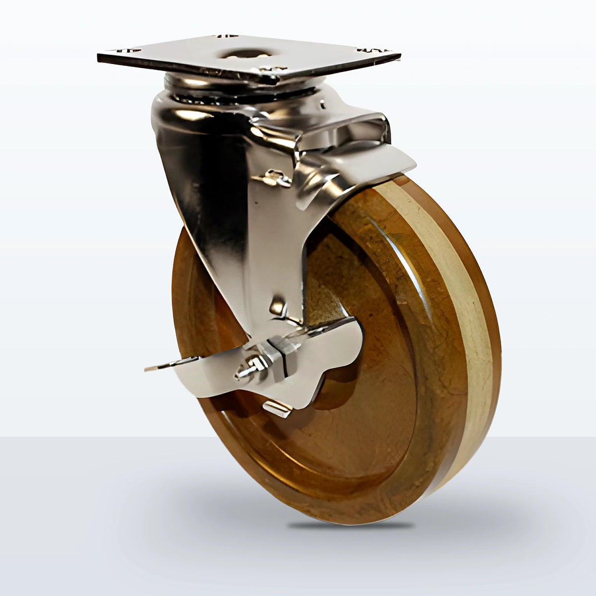 Stainless Steel 5" High Temp Phenolic Caster, Top Plate, 300 lb Capacity - Plain with Stainless Top Hat Bushings