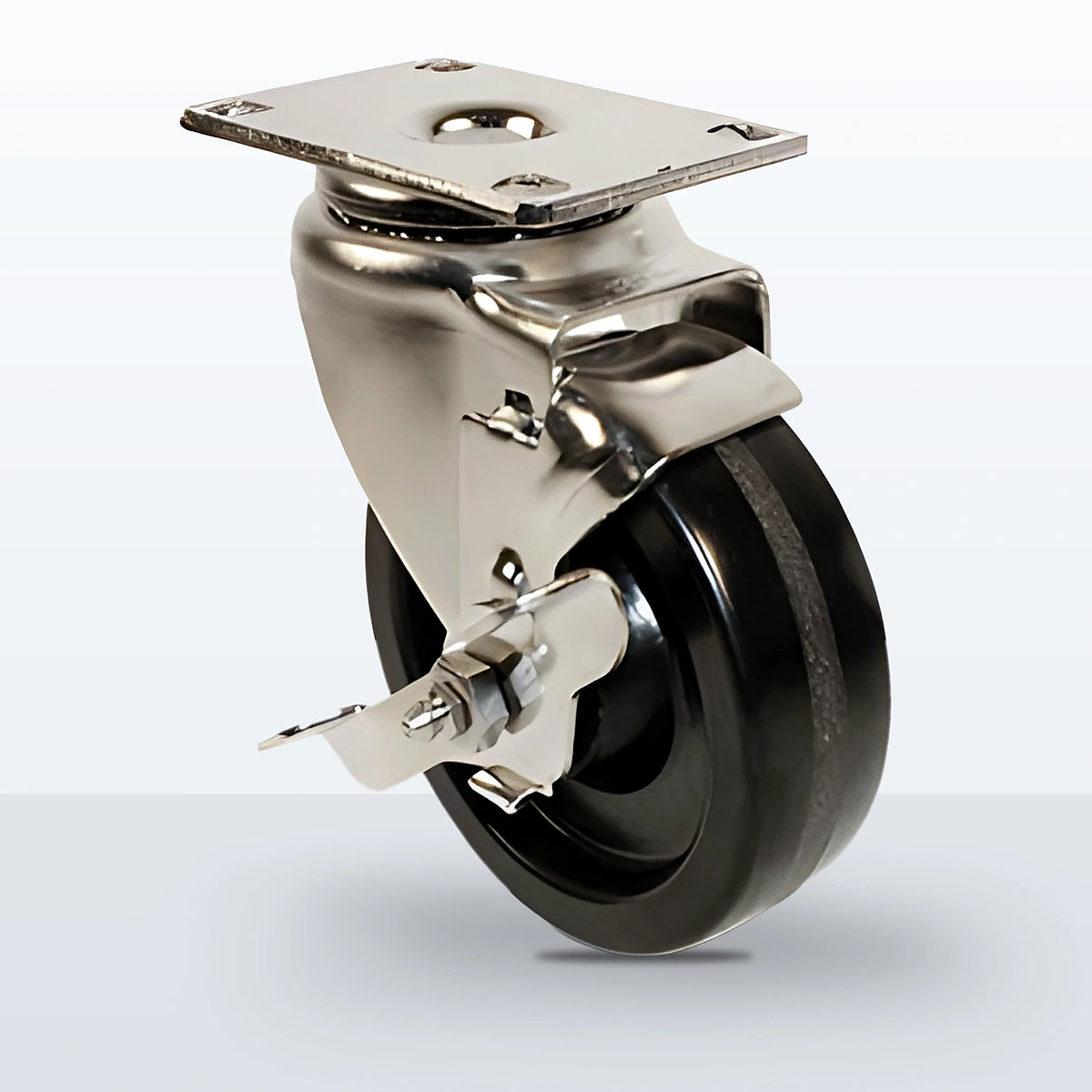 Stainless Steel 4" Phenolic Caster, Top Plate, 350 lb Capacity - Plain with Stainless Top Hat Bushings