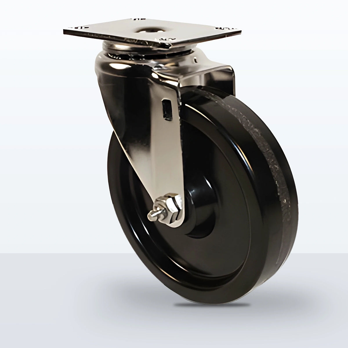 Stainless Steel 5" Phenolic Caster, Top Plate, 350 lb Capacity - Plain with Stainless Top Hat Bushings