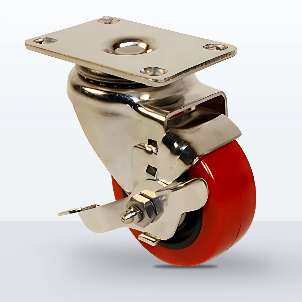 Stainless Steel 3" Polyurethane on Polypropylene Caster, Top Plate, 250 lb Capacity - Delrin with Delrin Spanner