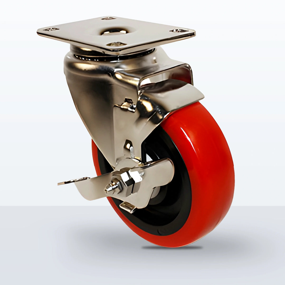Stainless Steel 4" Polyurethane on Polypropylene Caster, Top Plate, 300 lb Capacity - Delrin with Delrin Spanner