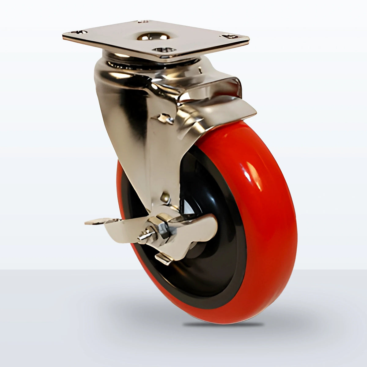 Stainless Steel 5" Polyurethane on Polypropylene Caster, Top Plate, 300 lb Capacity - Delrin with Delrin Spanner