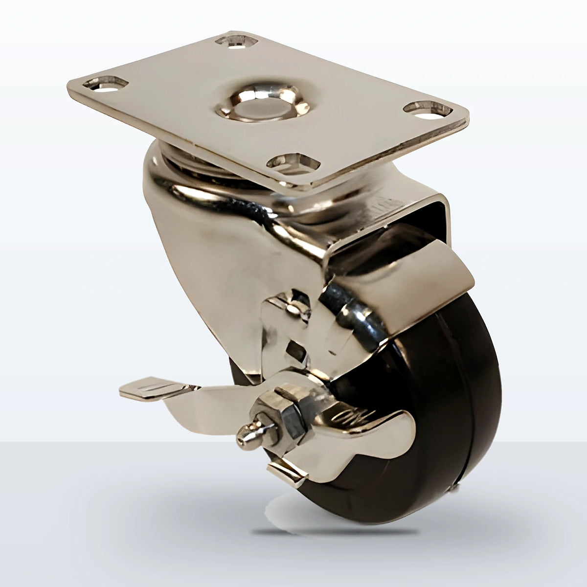 Stainless Steel 3" Soft Rubber Caster, Top Plate, 175 lb Capacity - Plain