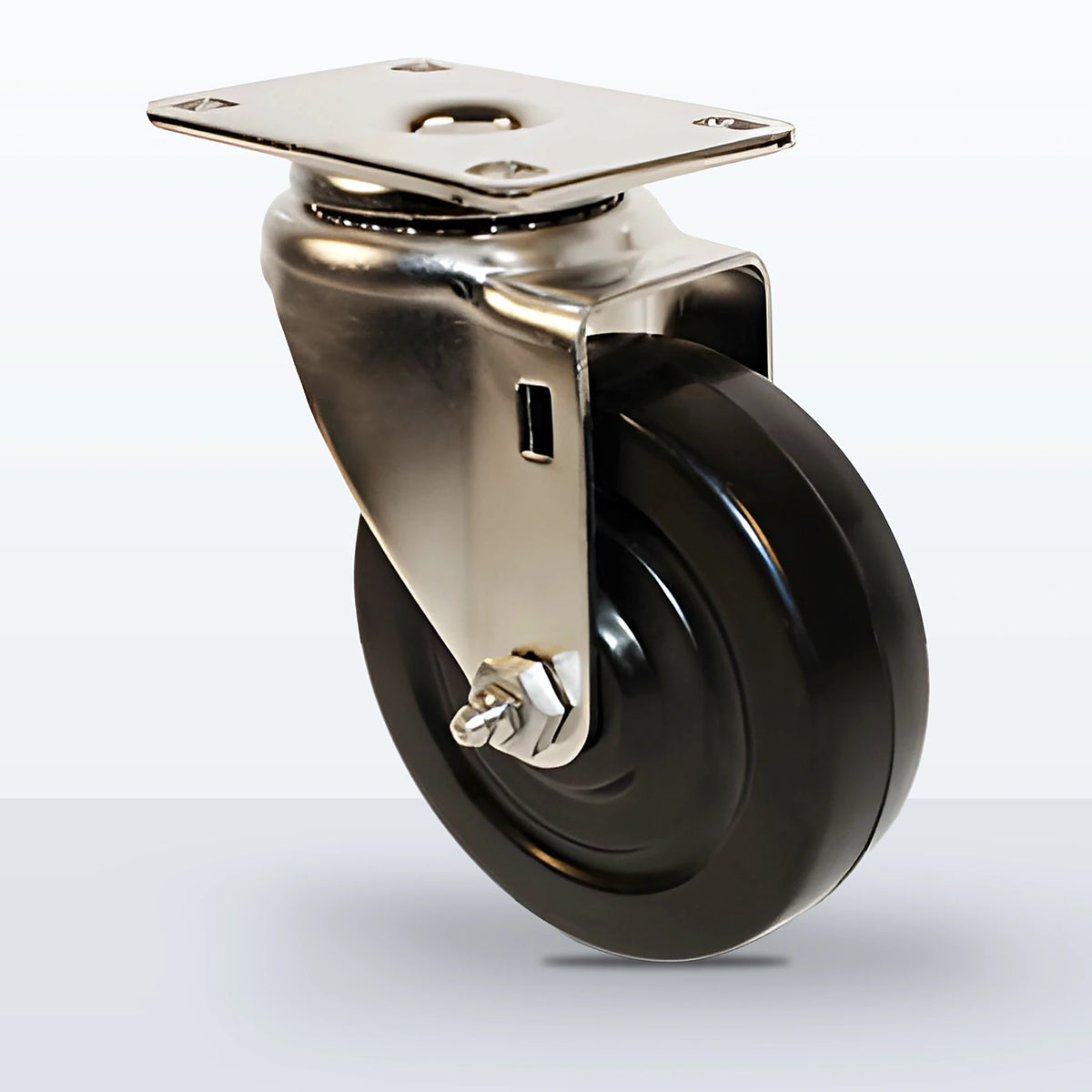 Stainless Steel 4" Soft Rubber Caster, Top Plate, 220 lb Capacity - Plain