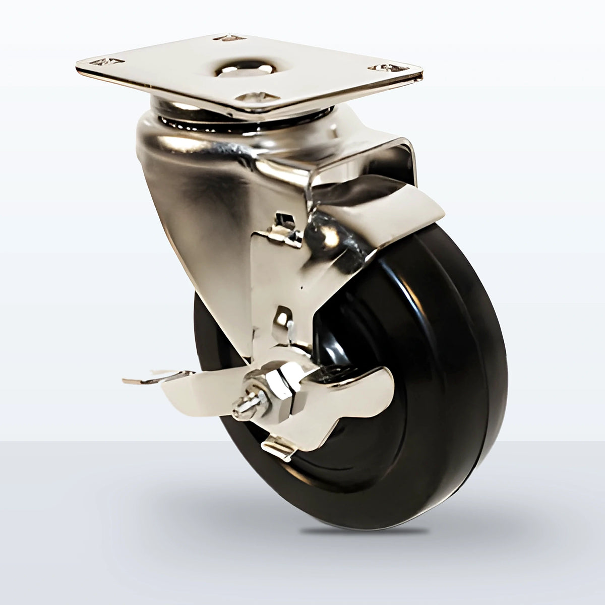 Stainless Steel 4" Soft Rubber Caster, Top Plate, 220 lb Capacity - Plain