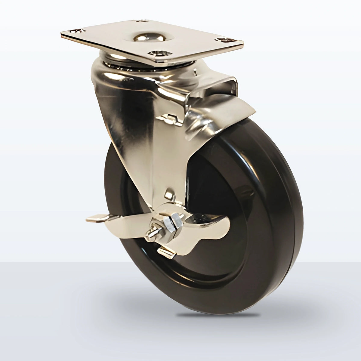 Stainless Steel 5" Soft Rubber Caster, Top Plate, 250 lb Capacity - Plain