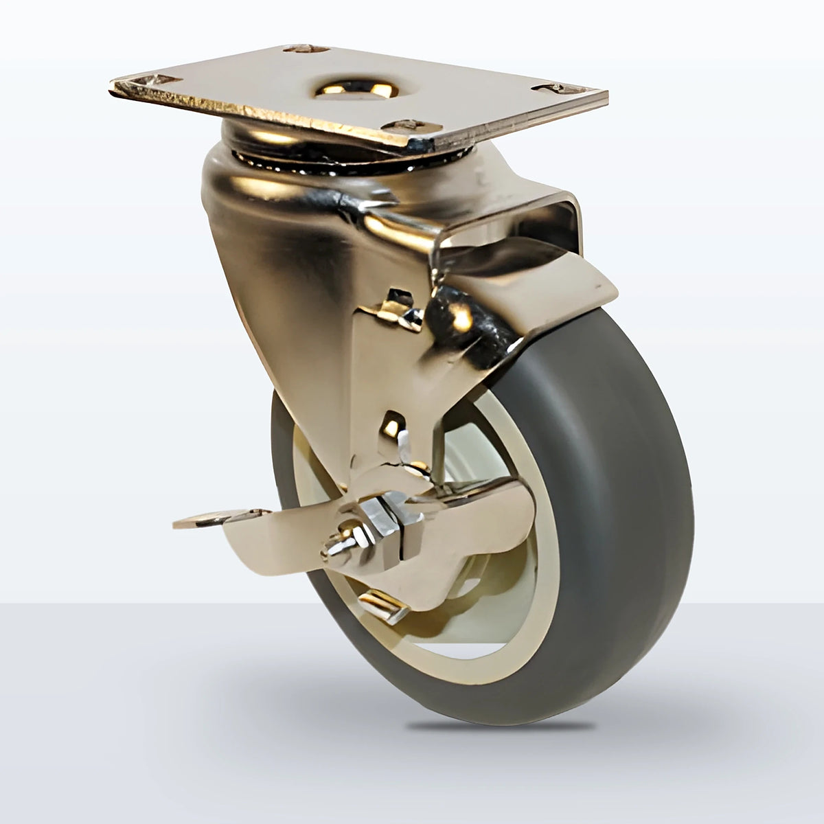 Stainless Steel 4" Thermoplastic Rubber on Polypropylene Caster, Top Plate, 250 lb Capacity - Plain with Stainless Steel Bushing