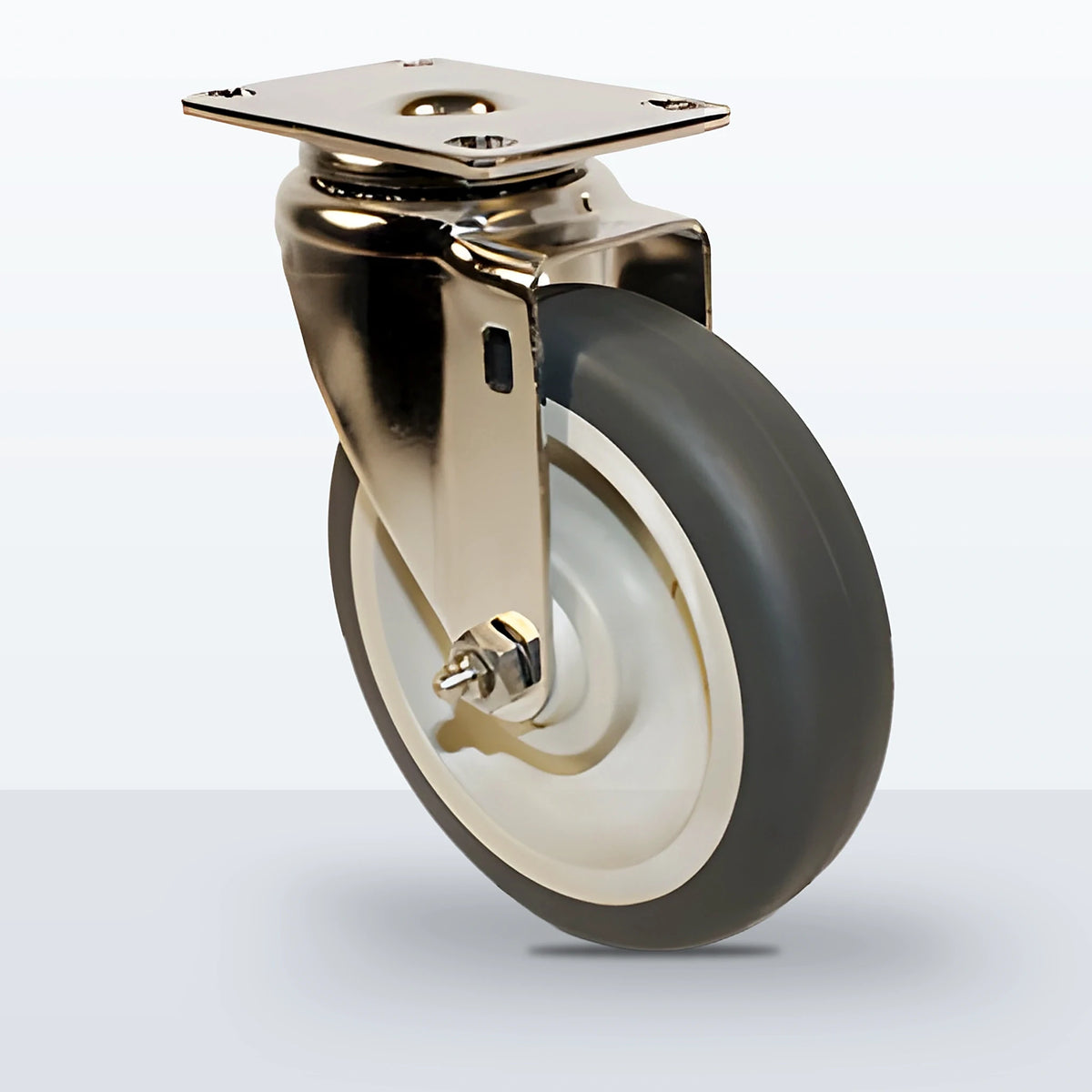 Stainless Steel 5" Thermoplastic Rubber on Polypropylene Caster, Top Plate, 300 lb Capacity - Plain with Stainless Steel Bushing