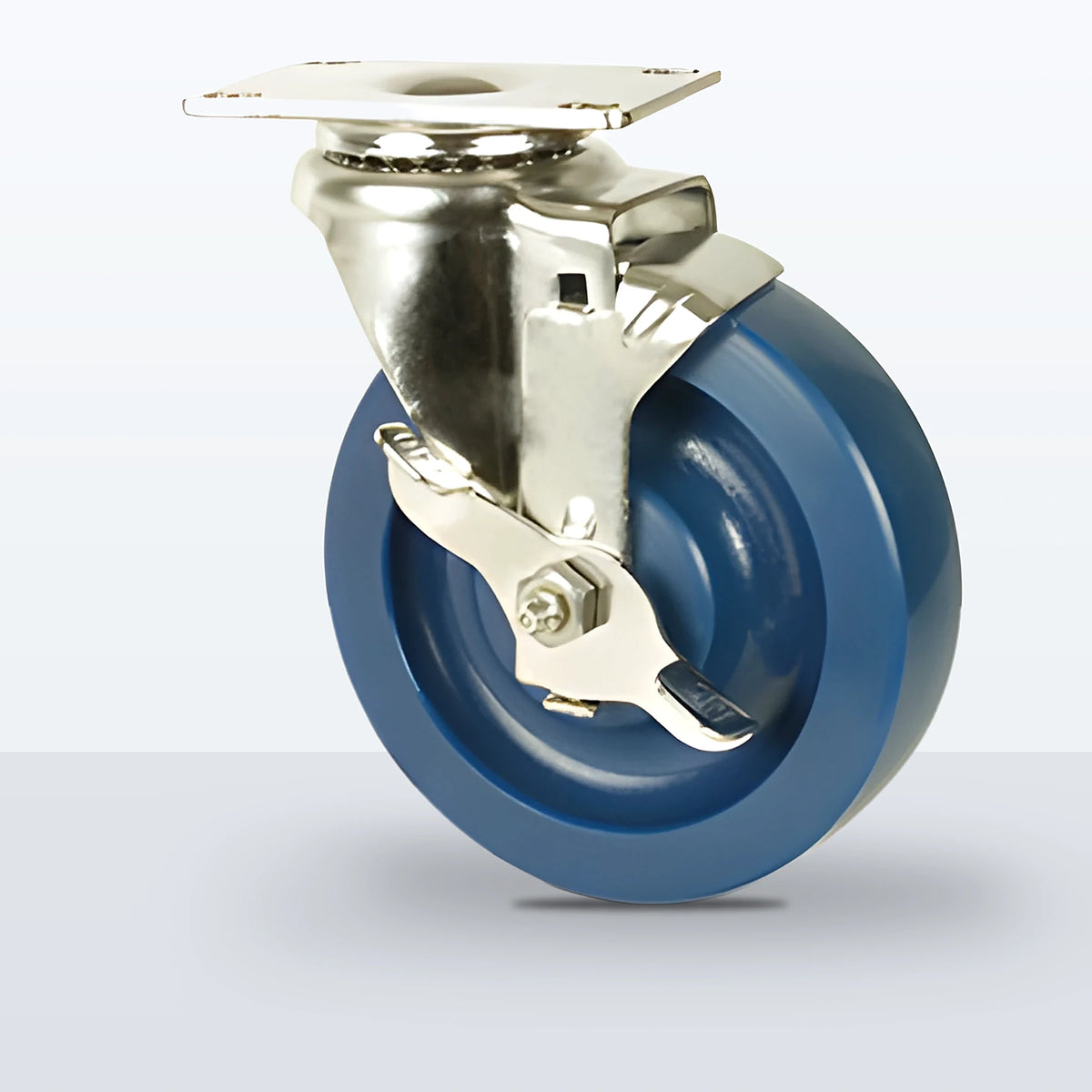 Stainless Steel 5" Solid Polyurethane Caster, Top Plate, 350 lb Capacity - Plain with Stainless Steel Bushing