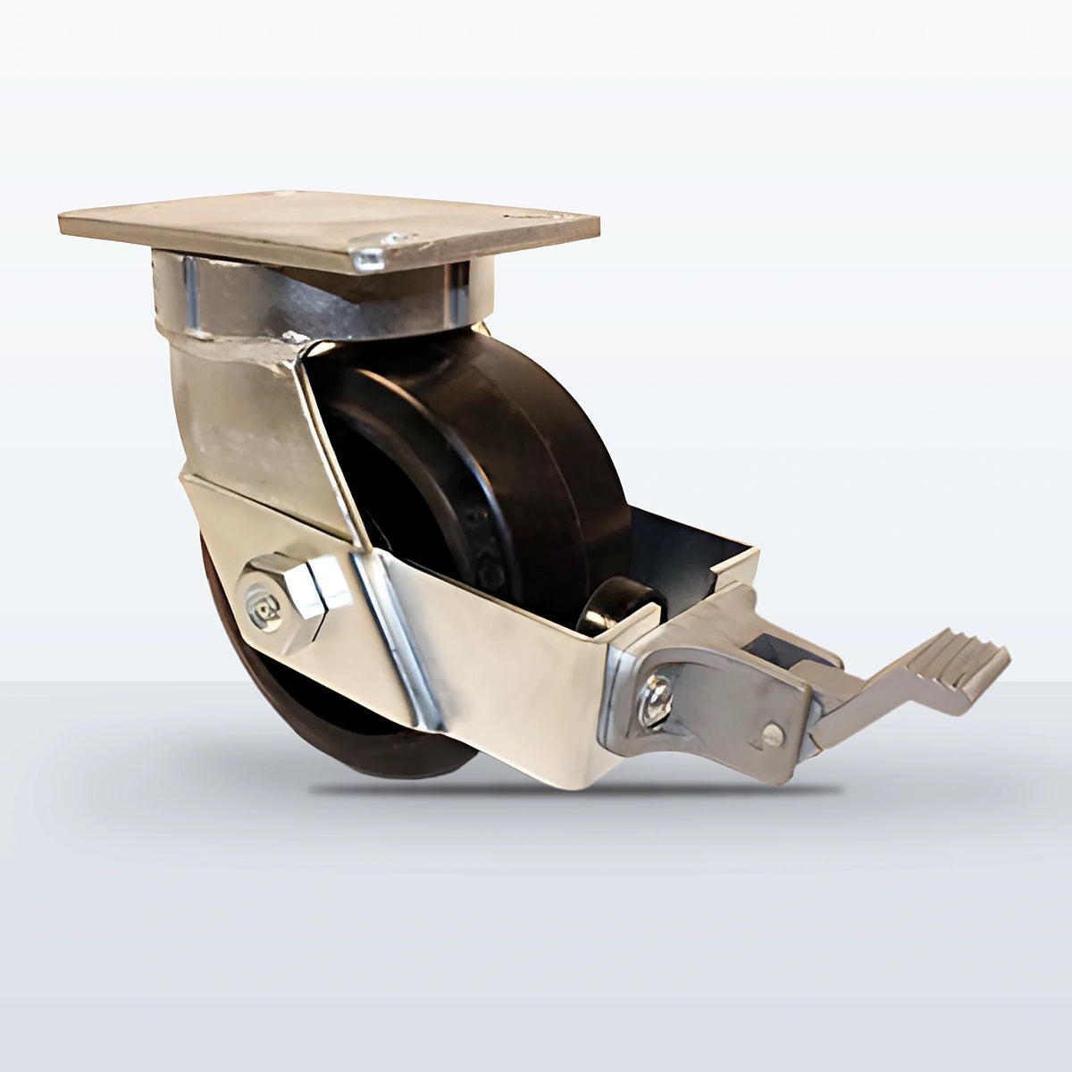6" Rubber on Cast Iron Caster, Top Plate, 750 lb Capacity - Roller Bearing, 4-1/2 X 6-1/4 Plate