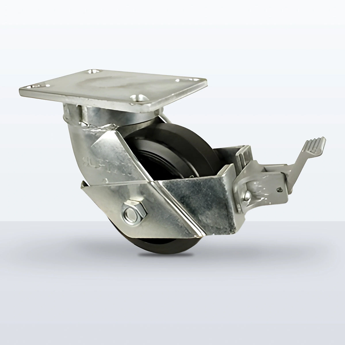 6" Rubber on Cast Iron Caster, Top Plate, 750 lb Capacity - Roller Bearing, 5-1/4 X 7-1/4 Plate, 8" Overall Height