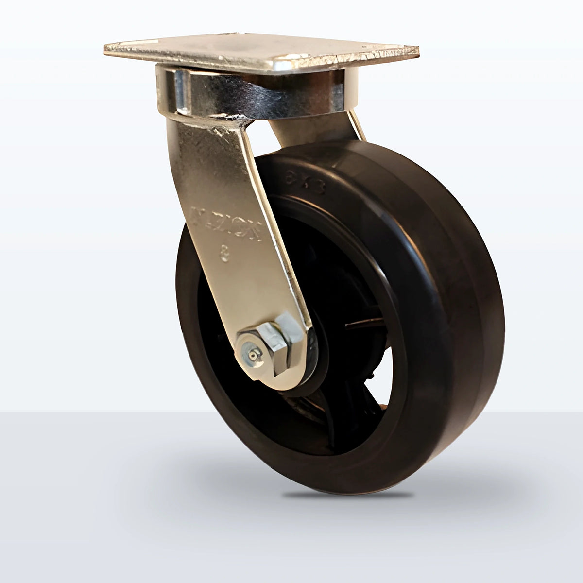 8" Rubber on Cast Iron Caster, Top Plate, 900 lb Capacity - Roller Bearing, 4-1/2 X 6-1/4 Plate