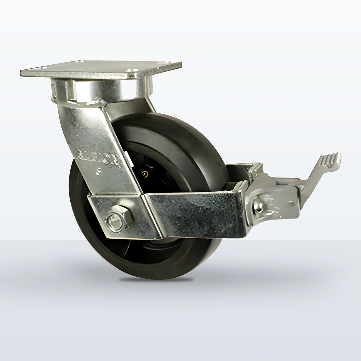 8" Rubber on Cast Iron Caster, Top Plate, 900 lb Capacity - Roller Bearing, 4-1/2 X 6-1/4 Plate