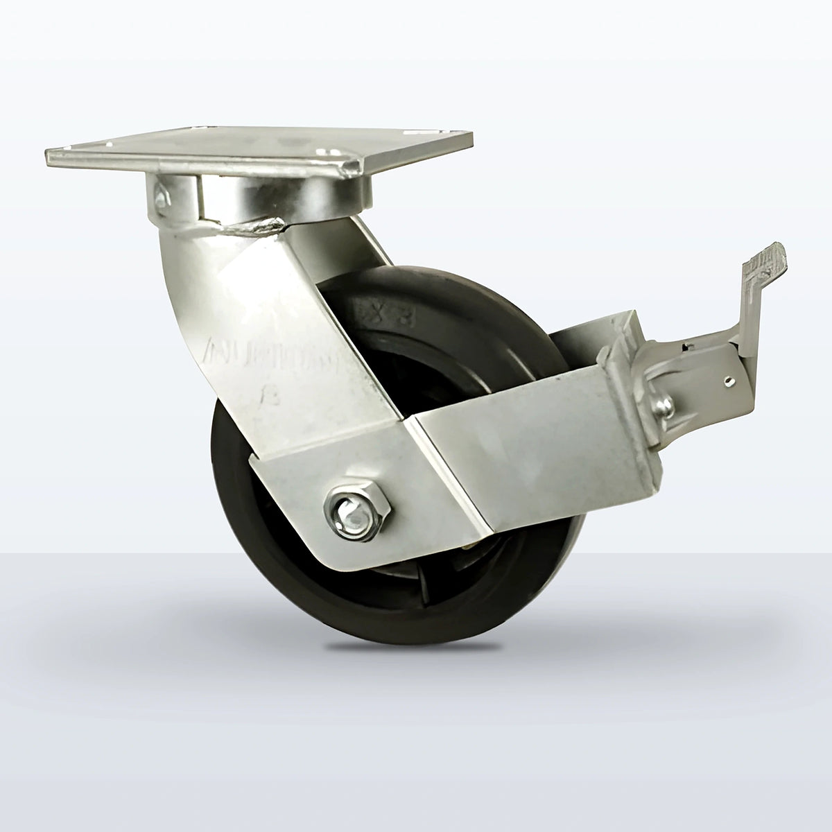 8" Rubber on Cast Iron Caster, Top Plate, 900 lb Capacity - Roller Bearing, 5-1/4 X 7-1/4 Plate, 10-1/2" Overall Height